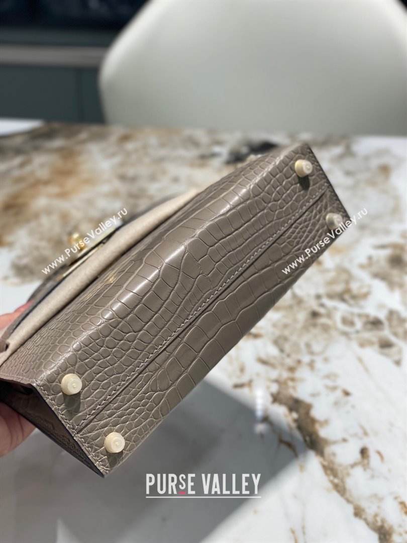 Hermes Mini Kelly II Bag 19cm in Crocodile Leather Grey/Gold 2024 (Full Handmade) (XY-24030534)