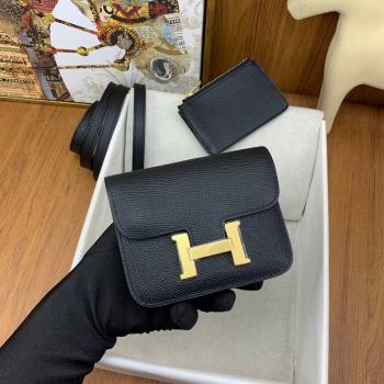 Hermes Constance Slim Wallet with Leather Strap in Epsom Leather Black/Gold 2024(Handmade) (XYA-24080123)