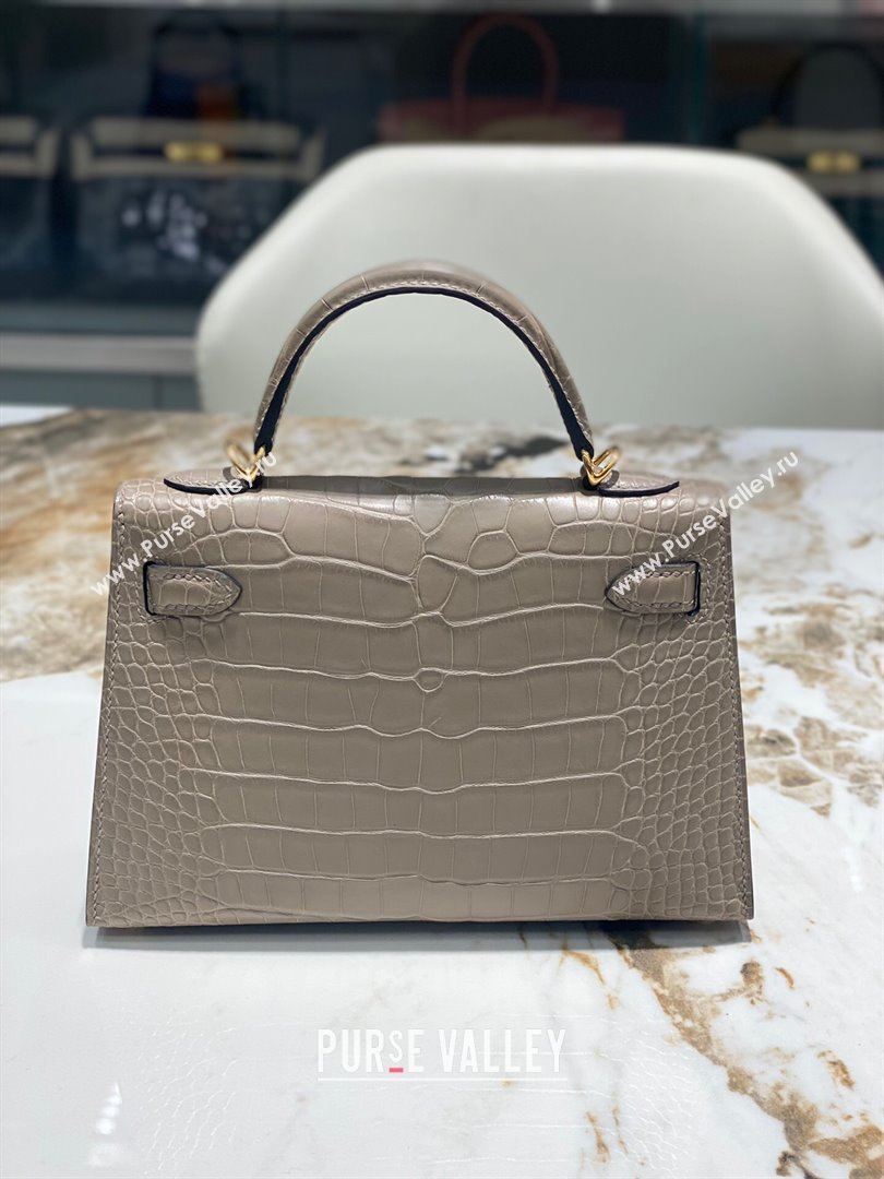 Hermes Mini Kelly II Bag 19cm in Crocodile Leather Grey/Gold 2024 (Full Handmade) (XY-24030534)