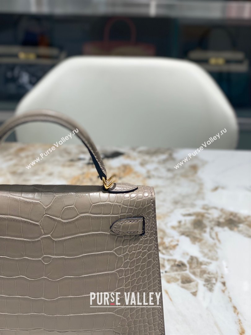 Hermes Mini Kelly II Bag 19cm in Crocodile Leather Grey/Gold 2024 (Full Handmade) (XY-24030534)
