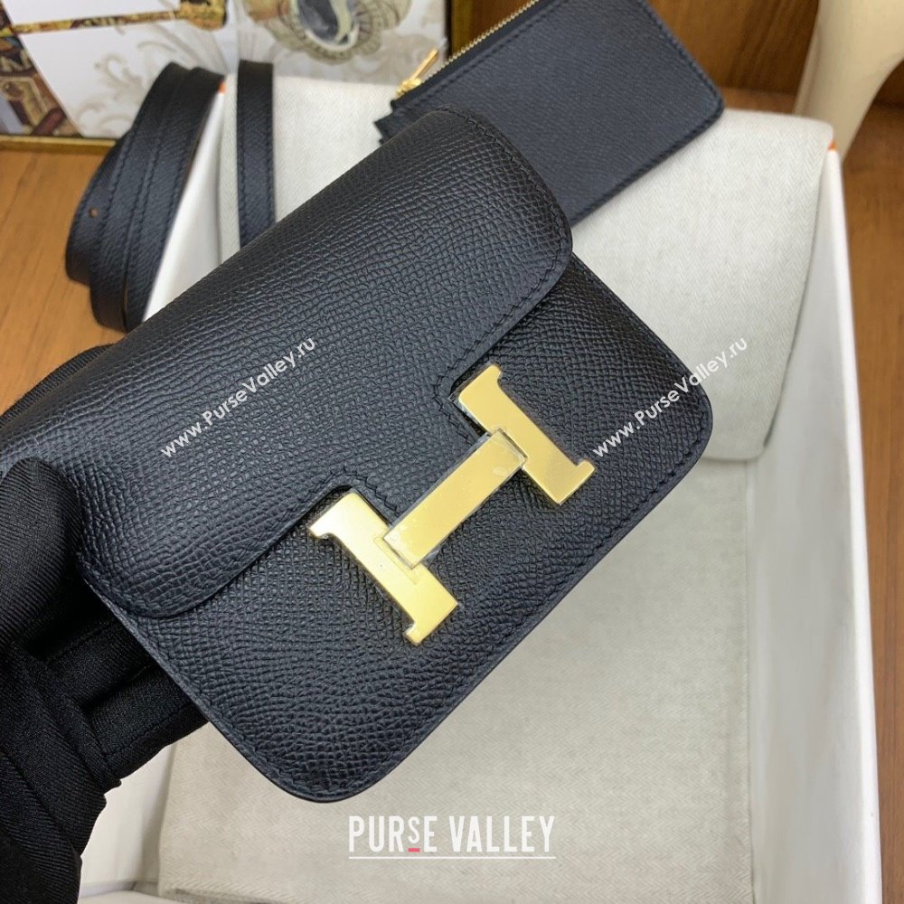 Hermes Constance Slim Wallet with Leather Strap in Epsom Leather Black/Gold 2024(Handmade) (XYA-24080123)