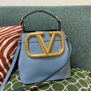 Valentino Supervee Calfskin Bucket Bag with Maxi VLogo Blue 2021 1122 (JD-21090935)