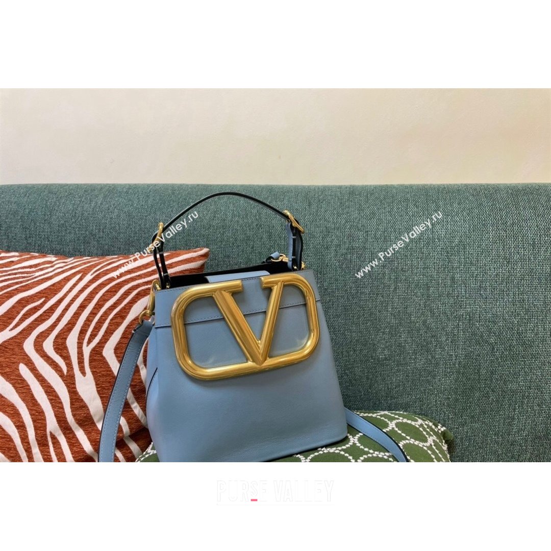 Valentino Supervee Calfskin Bucket Bag with Maxi VLogo Blue 2021 1122 (JD-21090935)