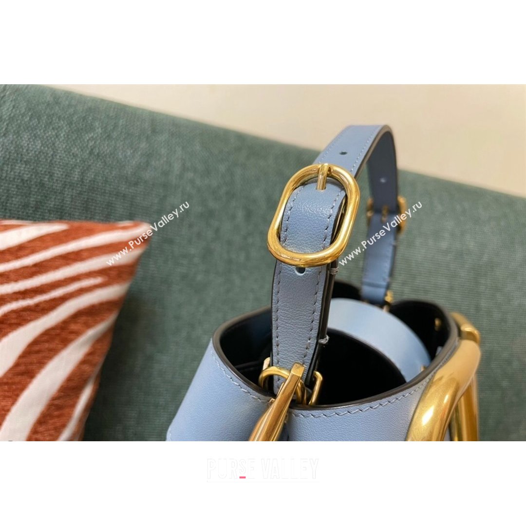 Valentino Supervee Calfskin Bucket Bag with Maxi VLogo Blue 2021 1122 (JD-21090935)