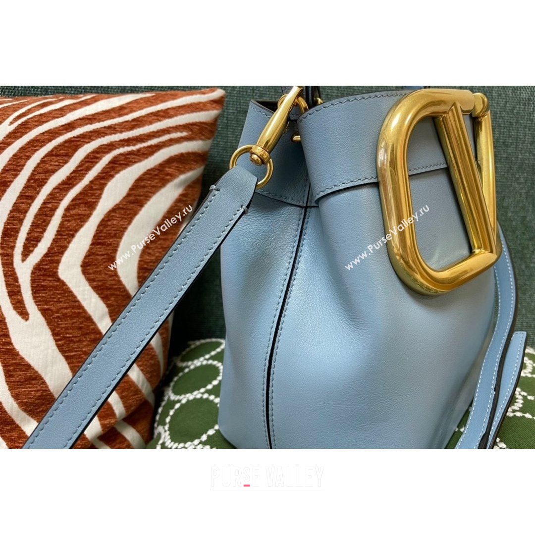 Valentino Supervee Calfskin Bucket Bag with Maxi VLogo Blue 2021 1122 (JD-21090935)