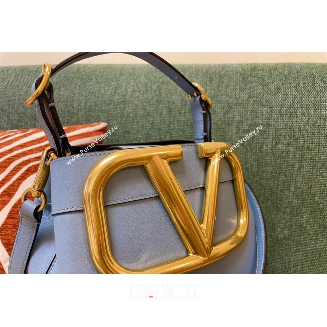 Valentino Supervee Calfskin Bucket Bag with Maxi VLogo Blue 2021 1122 (JD-21090935)