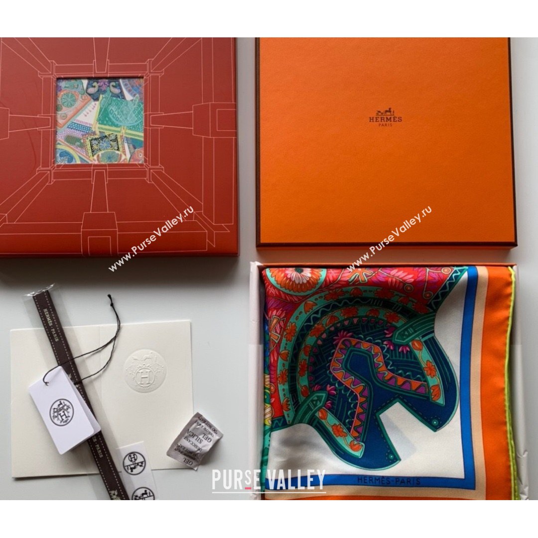 Hermes Saddle Pad Print Twilly Silk Square Scarf 90x90cm Orange 2021 (WNS-21081716)