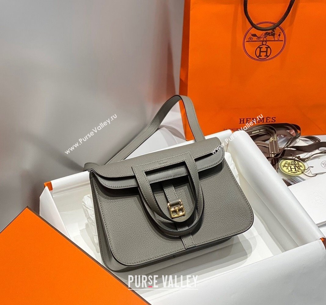 Hermes Halzan 25cm Bag in Togo Calfskin Cloud Grey 2024 H092501 (FLB-240925016)