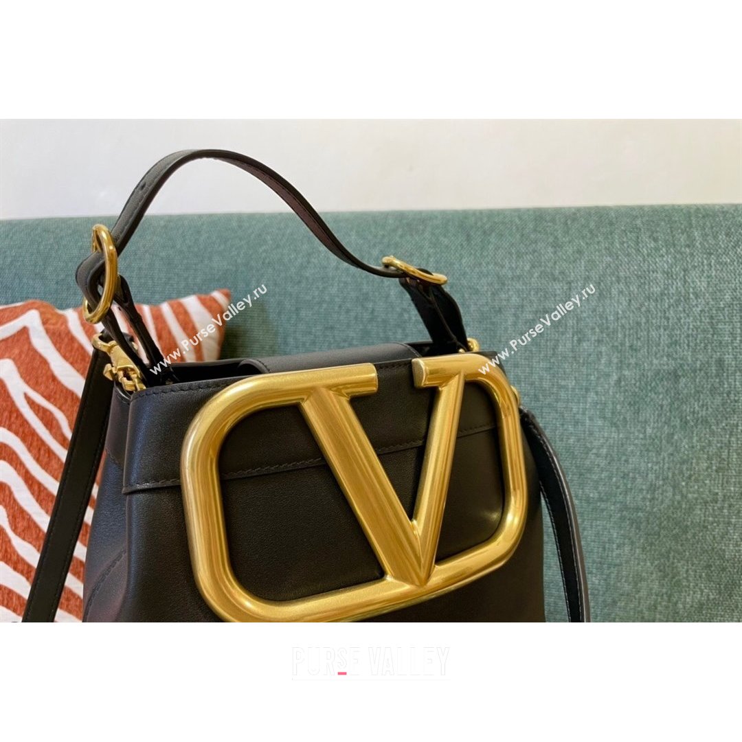 Valentino Supervee Calfskin Bucket Bag with Maxi VLogo Black 2021 1122 (JD-21090934)