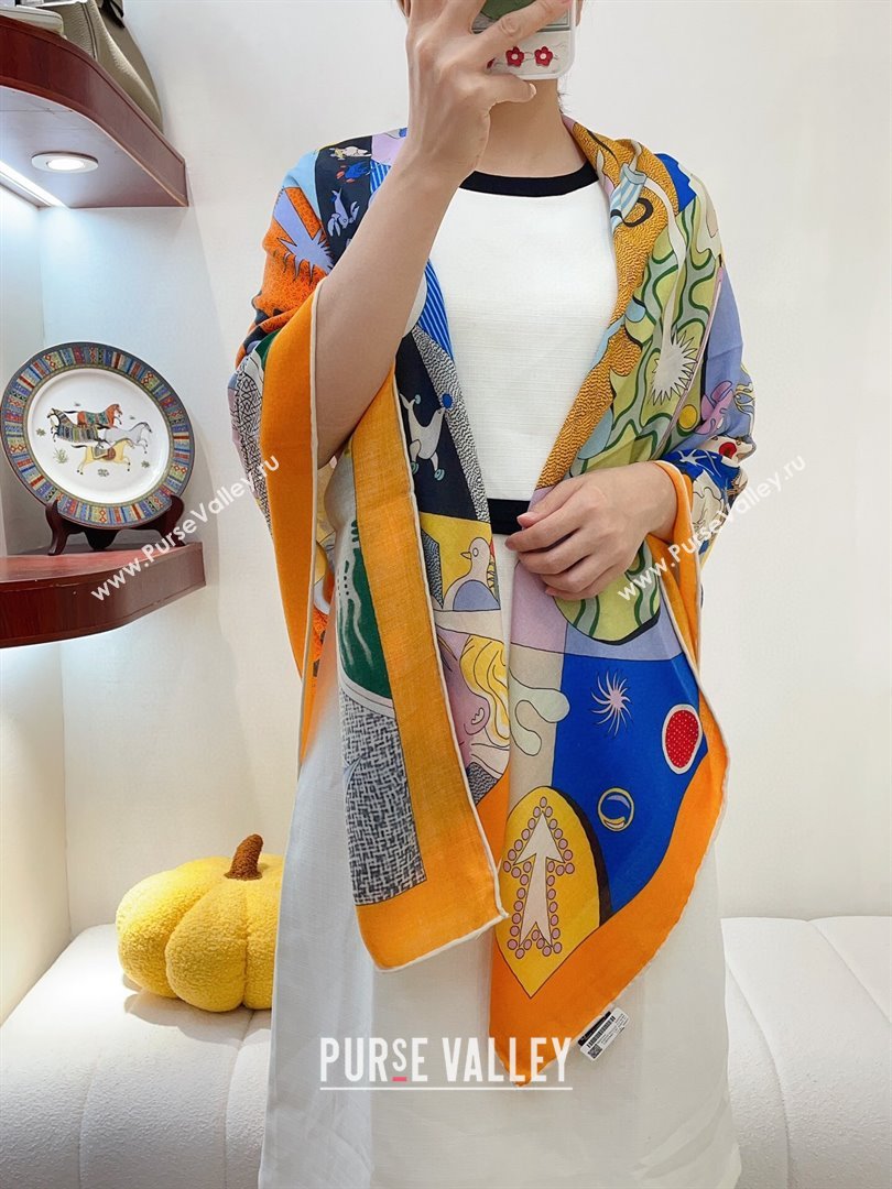 Hermes Cashmere Silk Sqaure Shawl Scarf 140cm H111814 Orange 2023 (A-23111814)