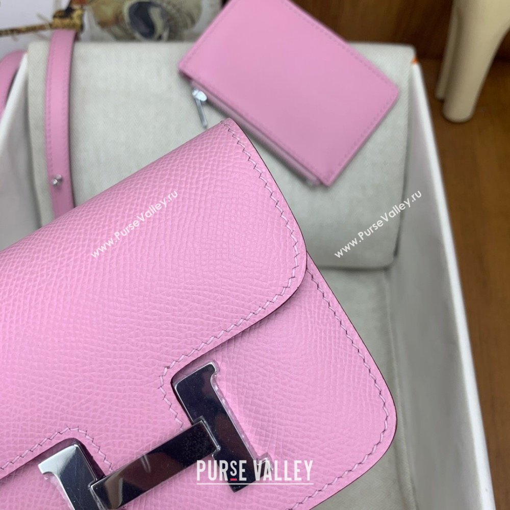 Hermes Constance Slim Wallet with Leather Strap in Epsom Leather Malva Violet/Silver 2024(Handmade) (XYA-24080124)