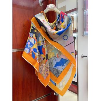 Hermes Cashmere Silk Sqaure Shawl Scarf 140cm H111814 Orange 2023 (A-23111814)