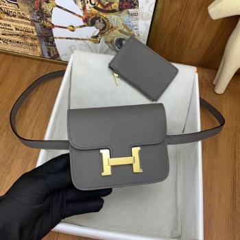 Hermes Constance Slim Wallet with Leather Strap in Epsom Leather Tinware Grey/Gold 2024(Handmade) (XYA-24080126)