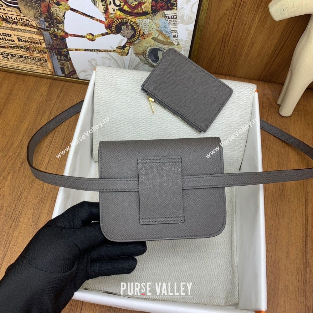 Hermes Constance Slim Wallet with Leather Strap in Epsom Leather Tinware Grey/Gold 2024(Handmade) (XYA-24080126)