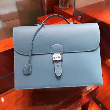 Hermes Sac a Depeches 38 Briefcase in Epsom Leather Blue 2024(Full Handmade) (XYA-24082101)