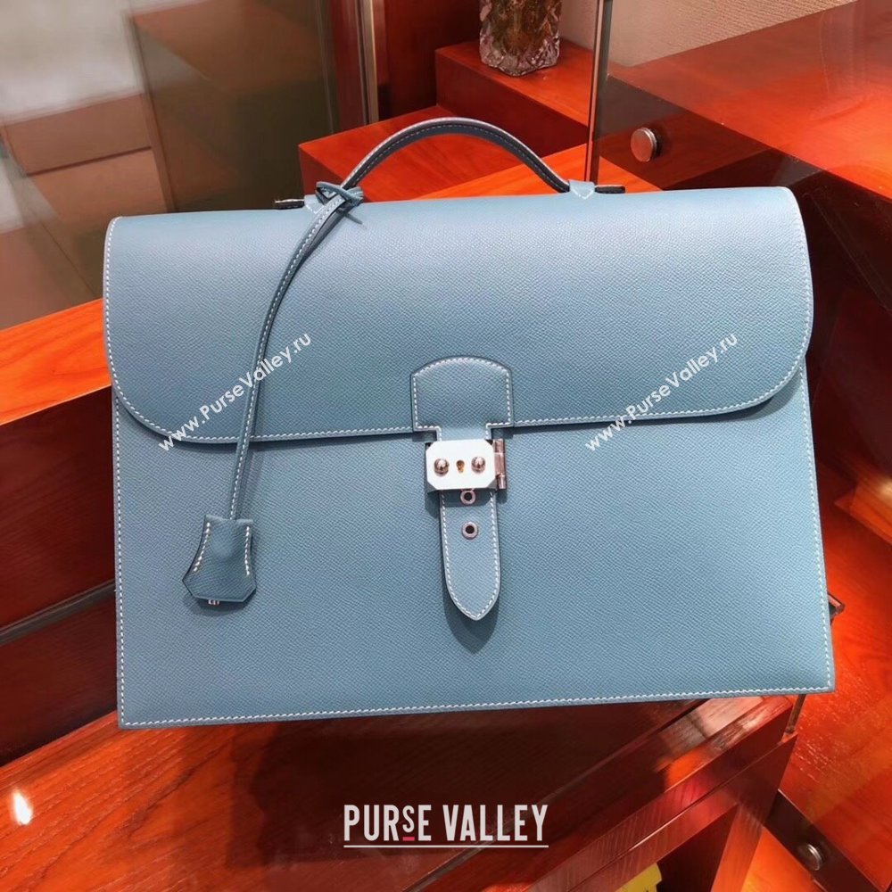 Hermes Sac a Depeches 38 Briefcase in Epsom Leather Blue 2024(Full Handmade) (XYA-24082101)