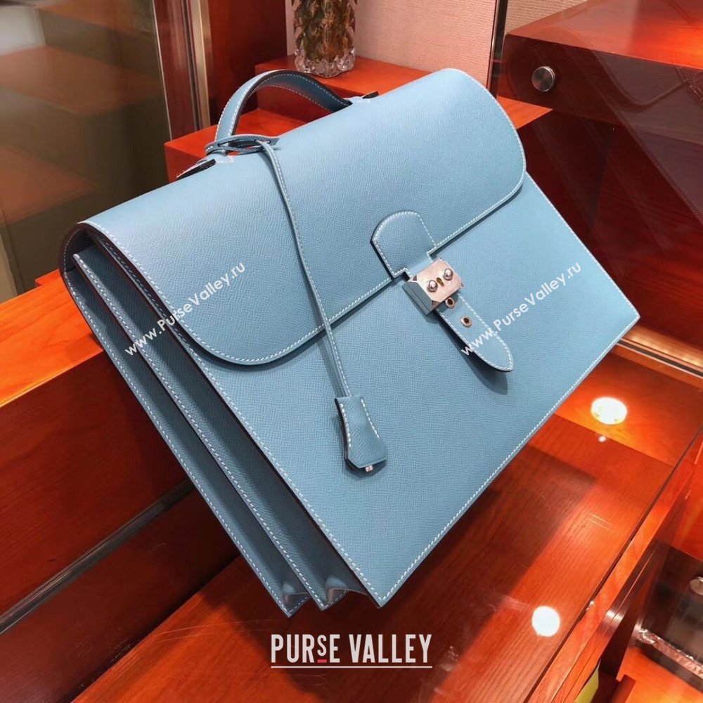 Hermes Sac a Depeches 38 Briefcase in Epsom Leather Blue 2024(Full Handmade) (XYA-24082101)