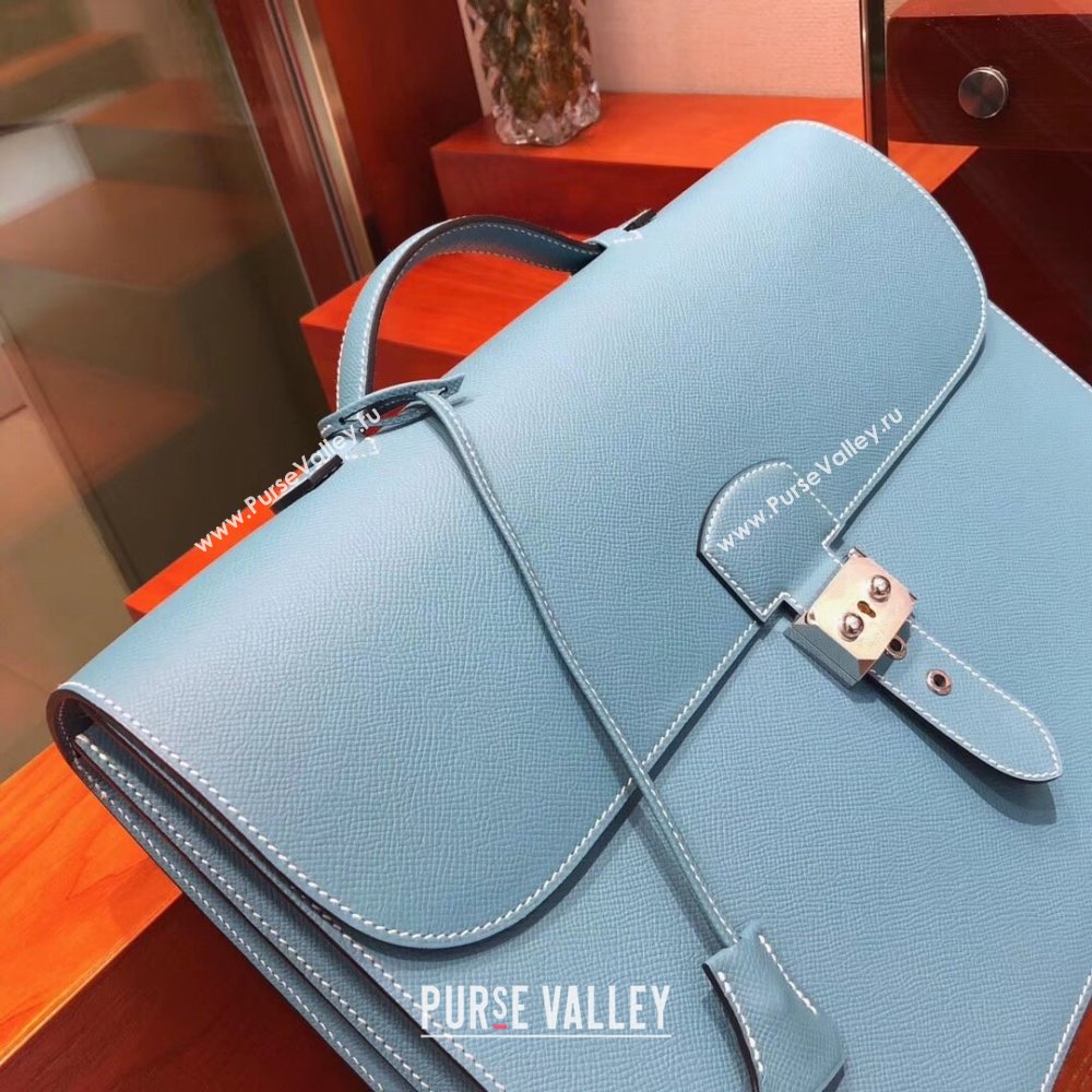 Hermes Sac a Depeches 38 Briefcase in Epsom Leather Blue 2024(Full Handmade) (XYA-24082101)