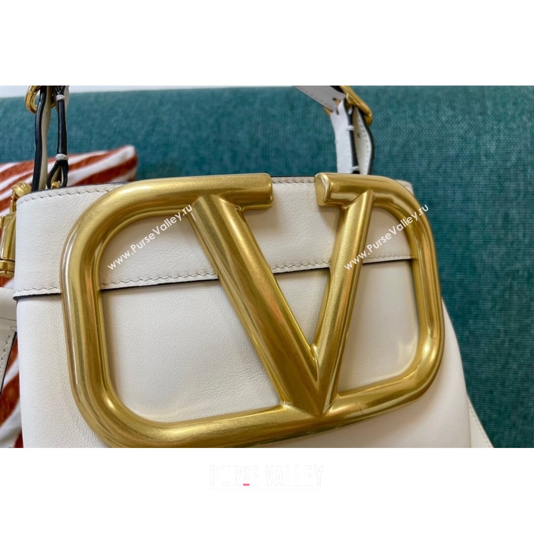 Valentino Supervee Calfskin Bucket Bag with Maxi VLogo White 2021 1122 (JD-21090933)