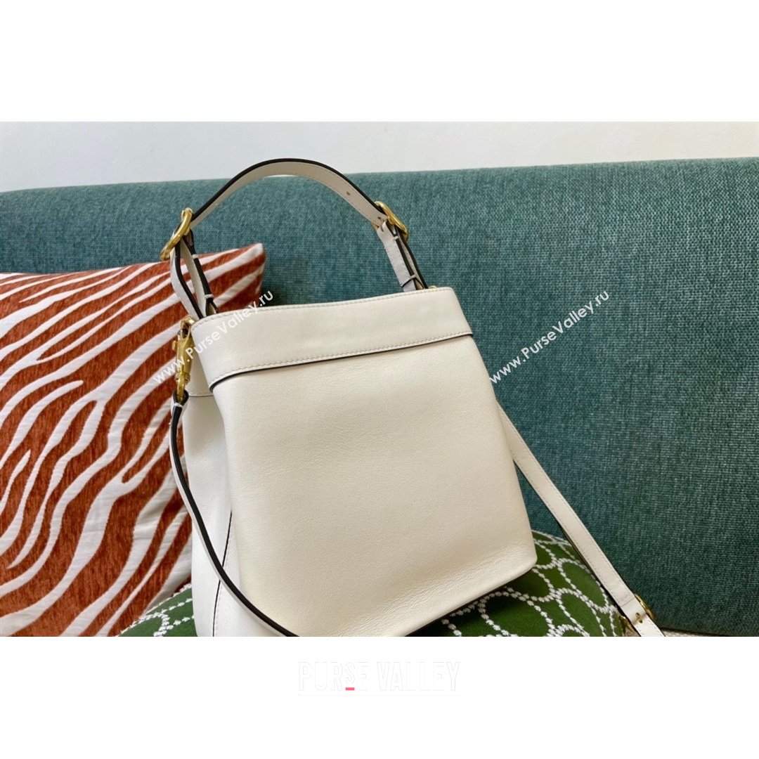 Valentino Supervee Calfskin Bucket Bag with Maxi VLogo White 2021 1122 (JD-21090933)