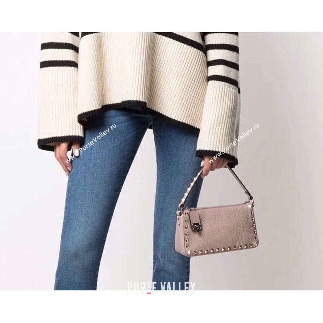 Valentino Small Rockstud Grainy Calfskin Crossbody Bag White 2021 5500 (JD-21090941)