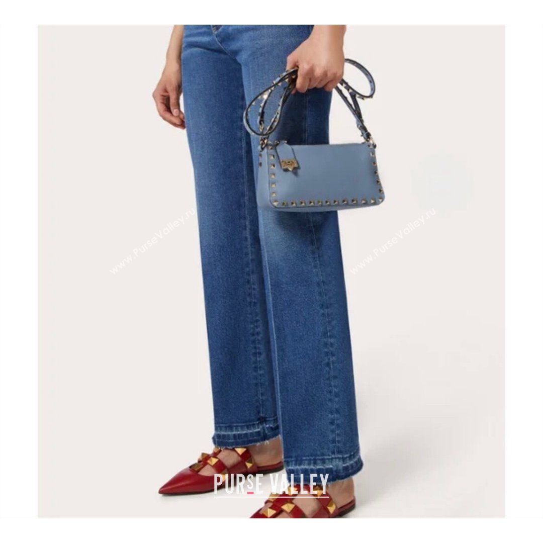 Valentino Small Rockstud Grainy Calfskin Crossbody Bag Blue 2021 5500 (JD-21090943)