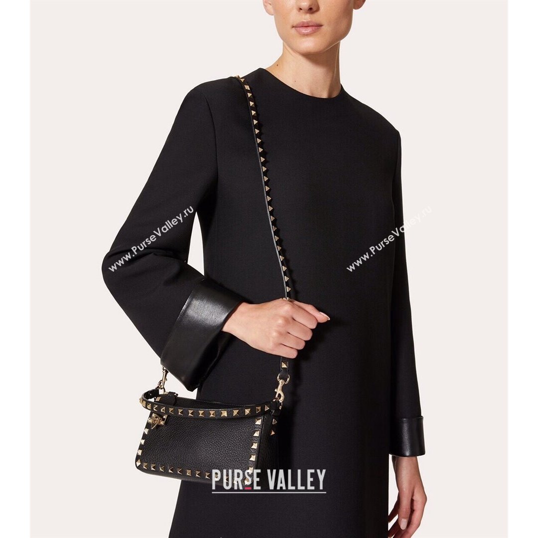 Valentino Small Rockstud Grainy Calfskin Crossbody Bag Black 2021 5500 (JD-21090940)