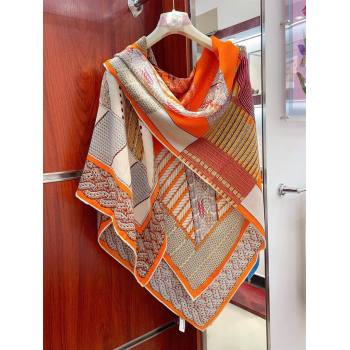 Hermes Cashmere Silk Sqaure Shawl Scarf 140cm H111818 Orange 2023 (A-23111818)