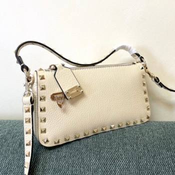 Valentino Small Rockstud Grainy Calfskin Crossbody Bag White 2021 5500 (JD-21090941)