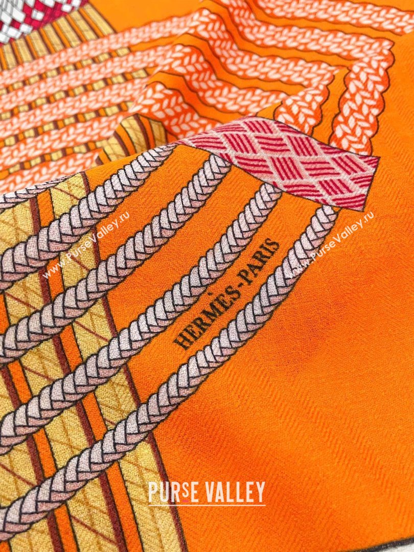 Hermes Cashmere Silk Sqaure Shawl Scarf 140cm H111818 Orange 2023 (A-23111818)