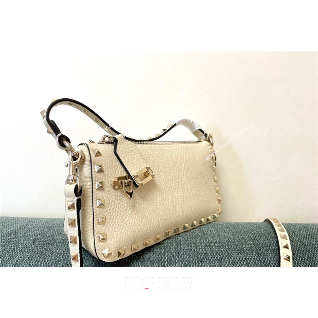 Valentino Small Rockstud Grainy Calfskin Crossbody Bag White 2021 5500 (JD-21090941)