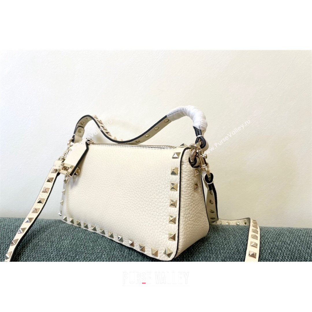 Valentino Small Rockstud Grainy Calfskin Crossbody Bag White 2021 5500 (JD-21090941)