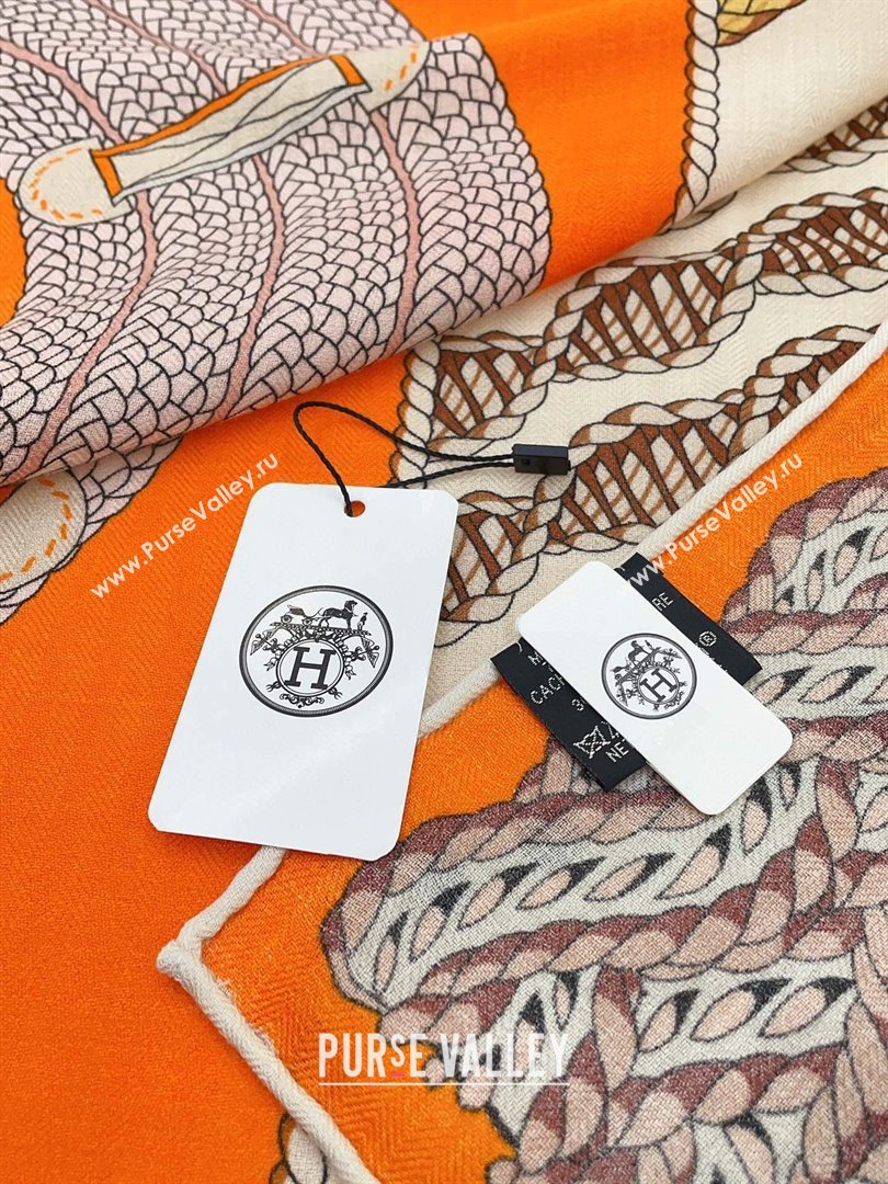 Hermes Cashmere Silk Sqaure Shawl Scarf 140cm H111818 Orange 2023 (A-23111818)