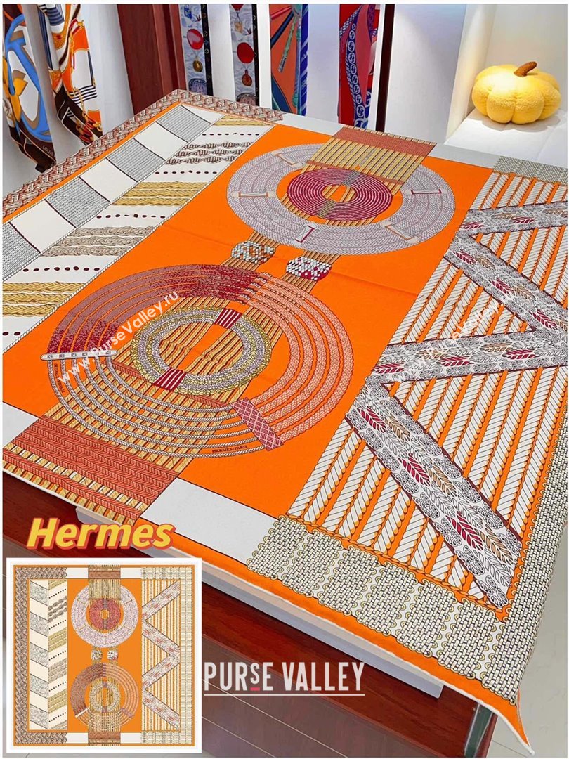 Hermes Cashmere Silk Sqaure Shawl Scarf 140cm H111818 Orange 2023 (A-23111818)