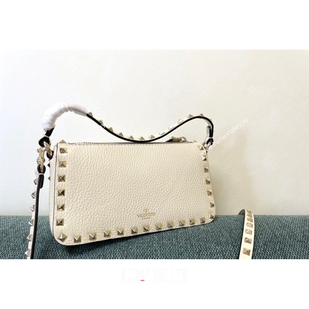 Valentino Small Rockstud Grainy Calfskin Crossbody Bag White 2021 5500 (JD-21090941)