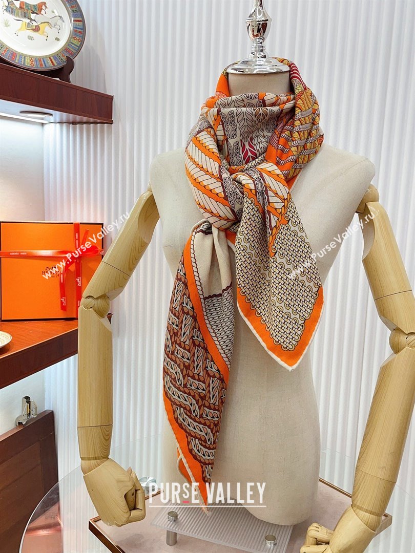 Hermes Cashmere Silk Sqaure Shawl Scarf 140cm H111818 Orange 2023 (A-23111818)