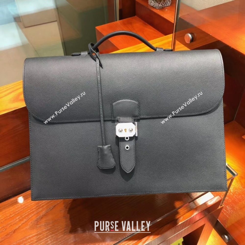 Hermes Sac a Depeches 38 Briefcase in Epsom Leather Black 2024(Full Handmade) (XYA-24082104)