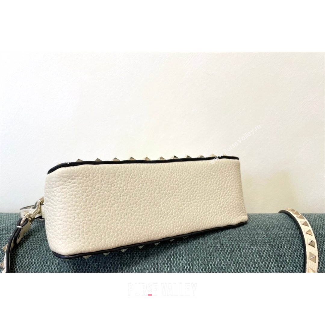 Valentino Small Rockstud Grainy Calfskin Crossbody Bag White 2021 5500 (JD-21090941)