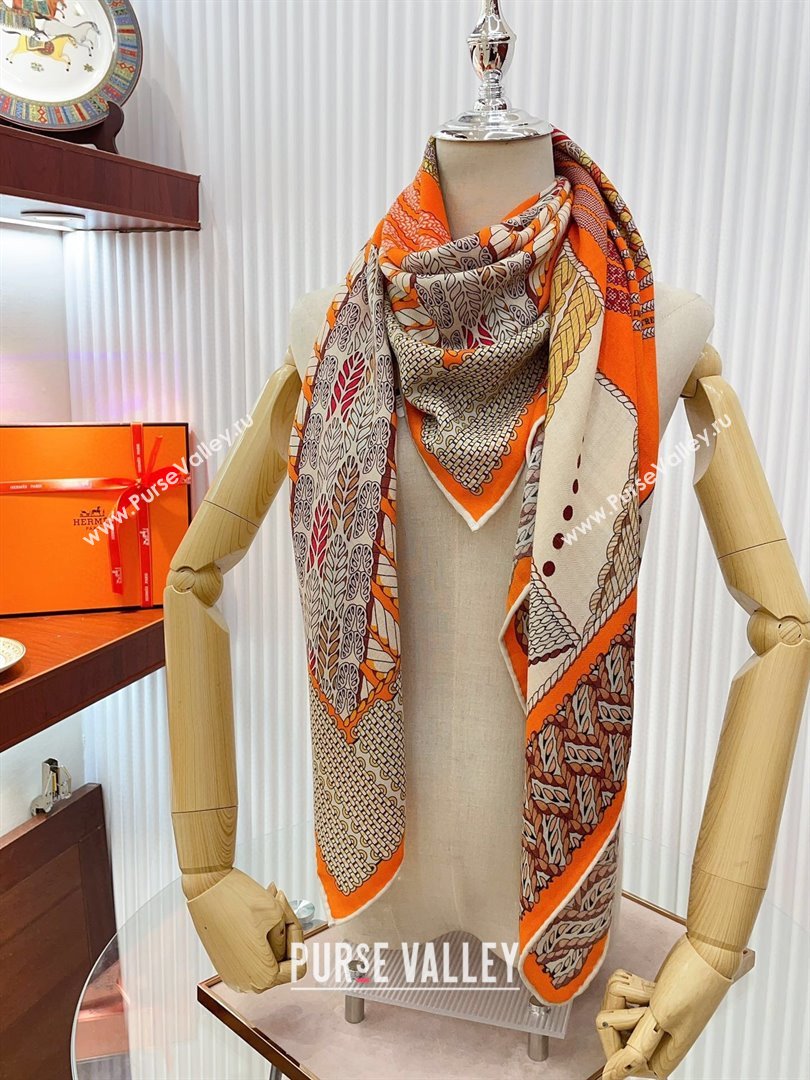 Hermes Cashmere Silk Sqaure Shawl Scarf 140cm H111818 Orange 2023 (A-23111818)