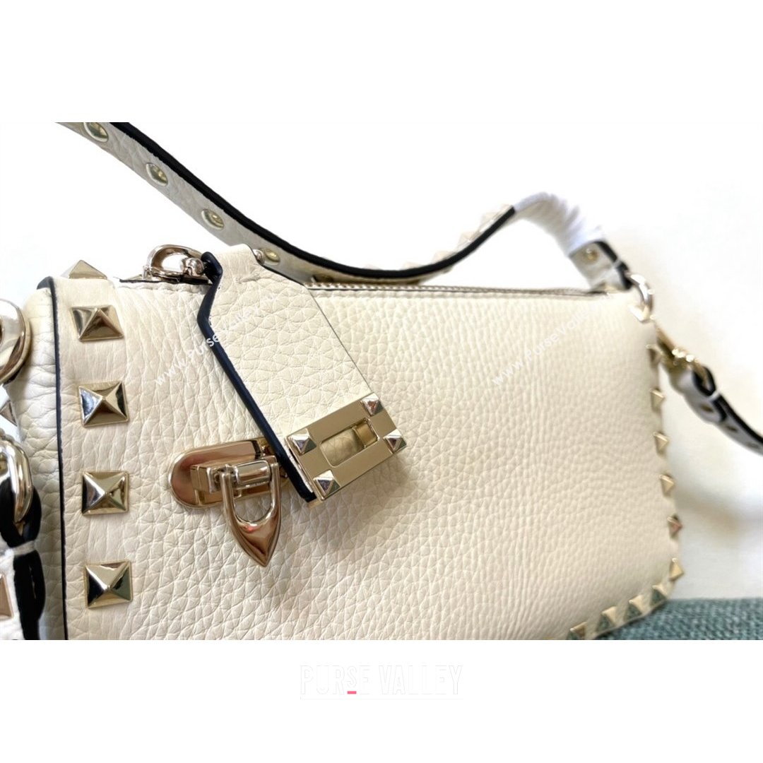 Valentino Small Rockstud Grainy Calfskin Crossbody Bag White 2021 5500 (JD-21090941)