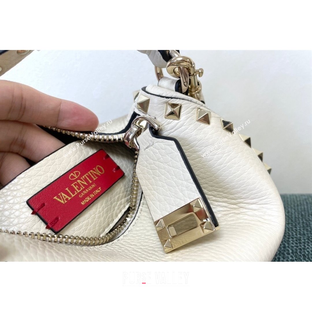 Valentino Small Rockstud Grainy Calfskin Crossbody Bag White 2021 5500 (JD-21090941)