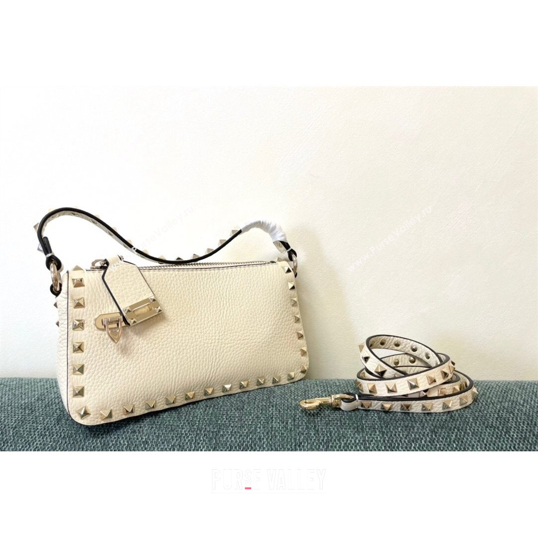 Valentino Small Rockstud Grainy Calfskin Crossbody Bag White 2021 5500 (JD-21090941)