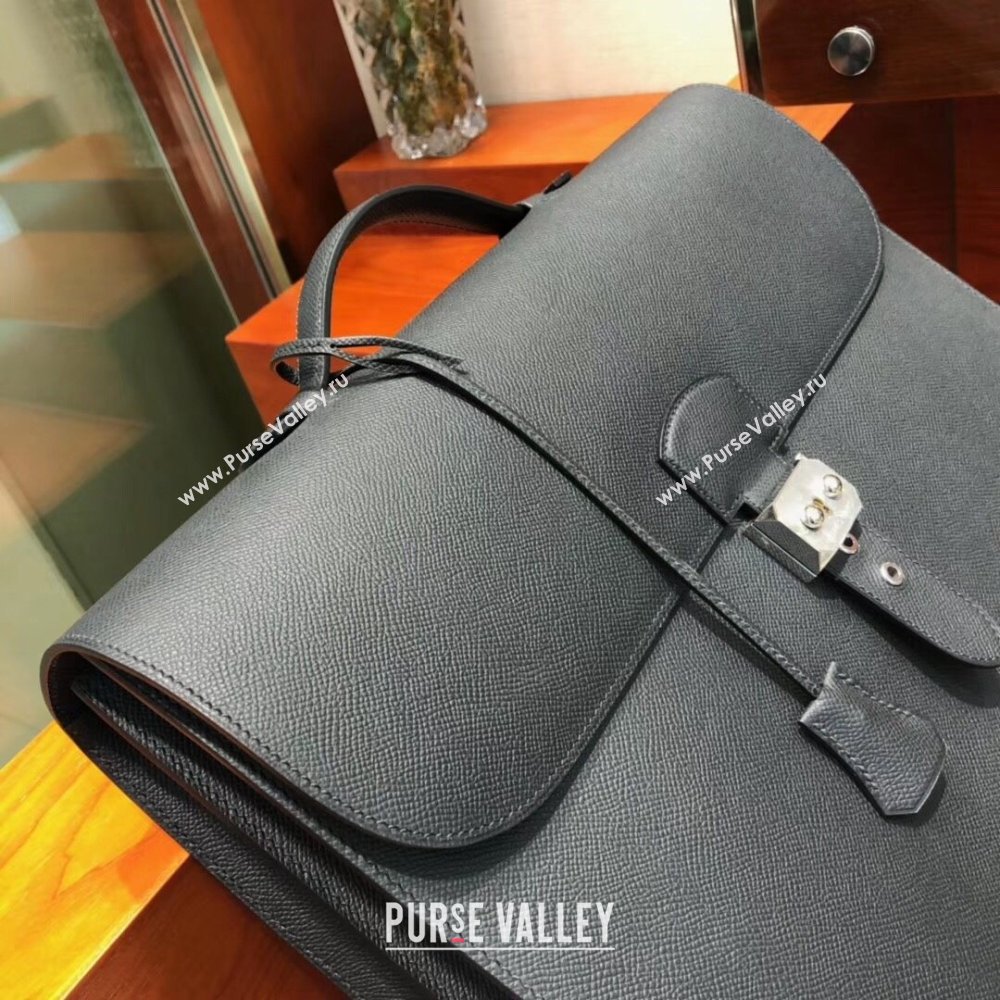 Hermes Sac a Depeches 38 Briefcase in Epsom Leather Black 2024(Full Handmade) (XYA-24082104)