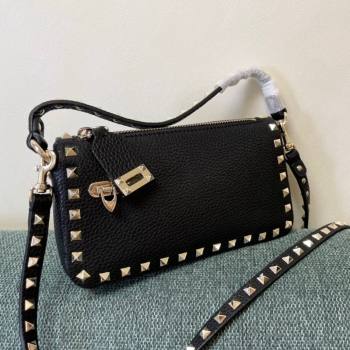 Valentino Small Rockstud Grainy Calfskin Crossbody Bag Black 2021 5500 (JD-21090940)