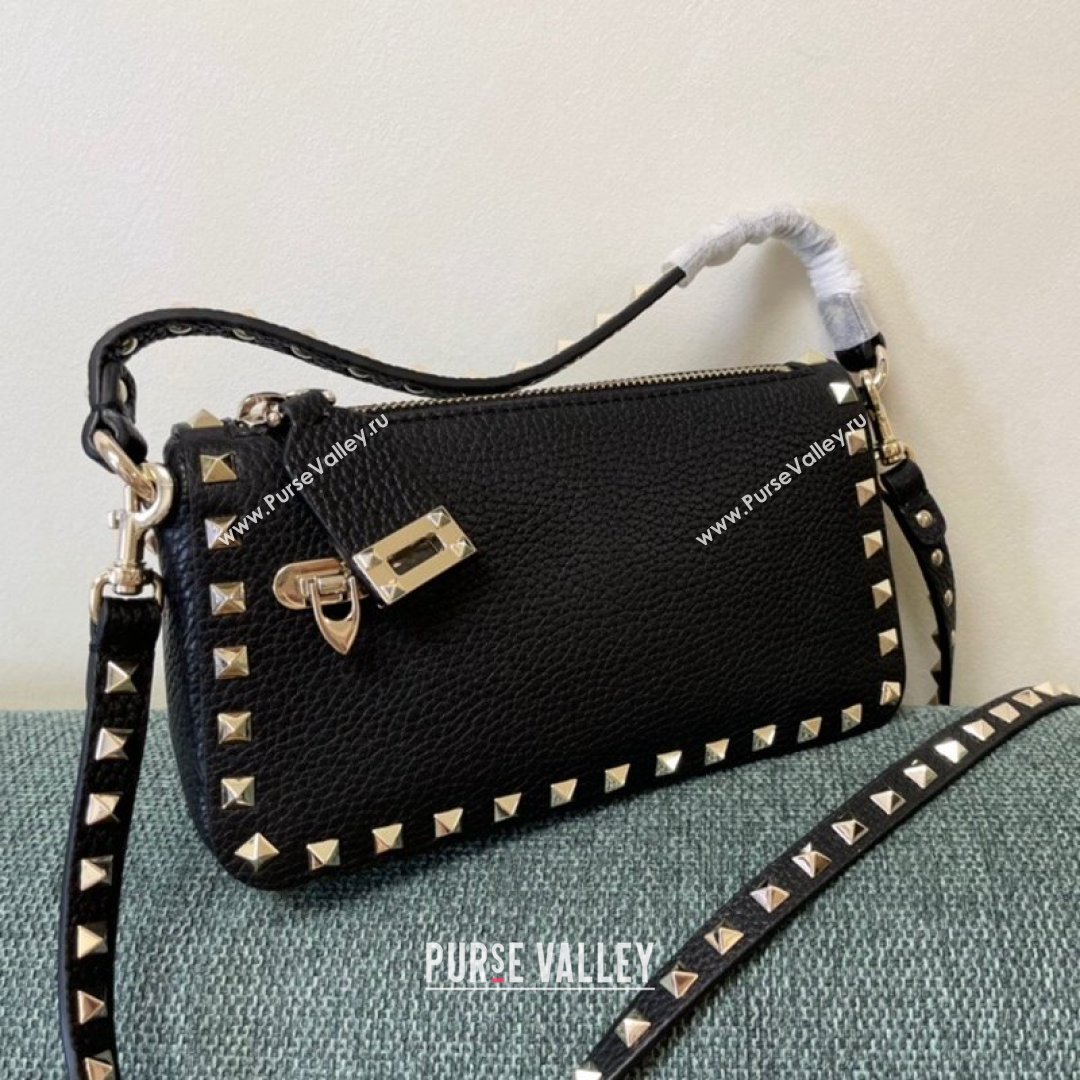 Valentino Small Rockstud Grainy Calfskin Crossbody Bag Black 2021 5500 (JD-21090940)
