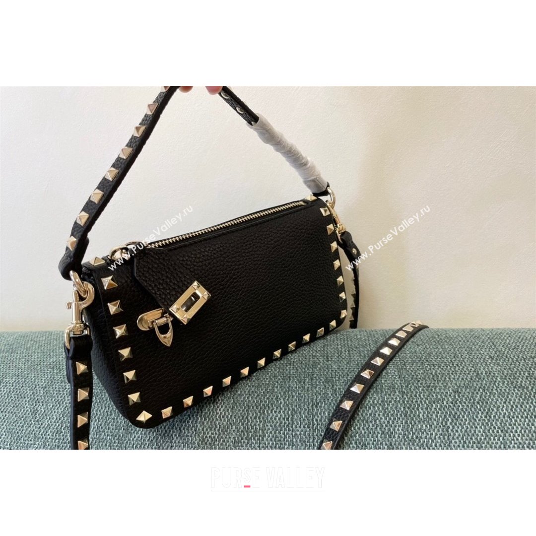 Valentino Small Rockstud Grainy Calfskin Crossbody Bag Black 2021 5500 (JD-21090940)