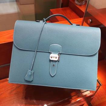 Hermes Sac a Depeches 38 Briefcase in Togo Leather Blue 2024(Full Handmade) (XYA-24082105)