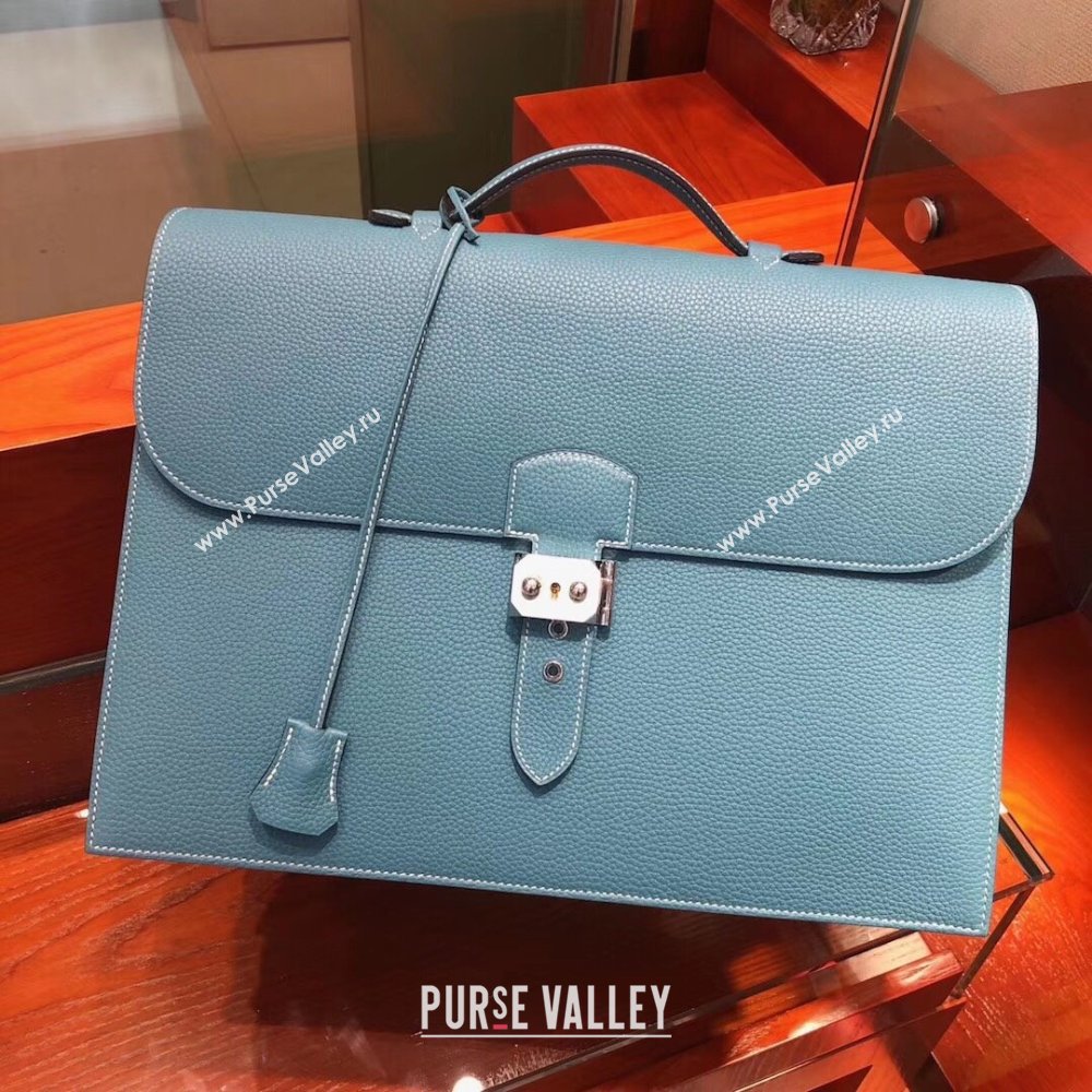 Hermes Sac a Depeches 38 Briefcase in Togo Leather Blue 2024(Full Handmade) (XYA-24082105)