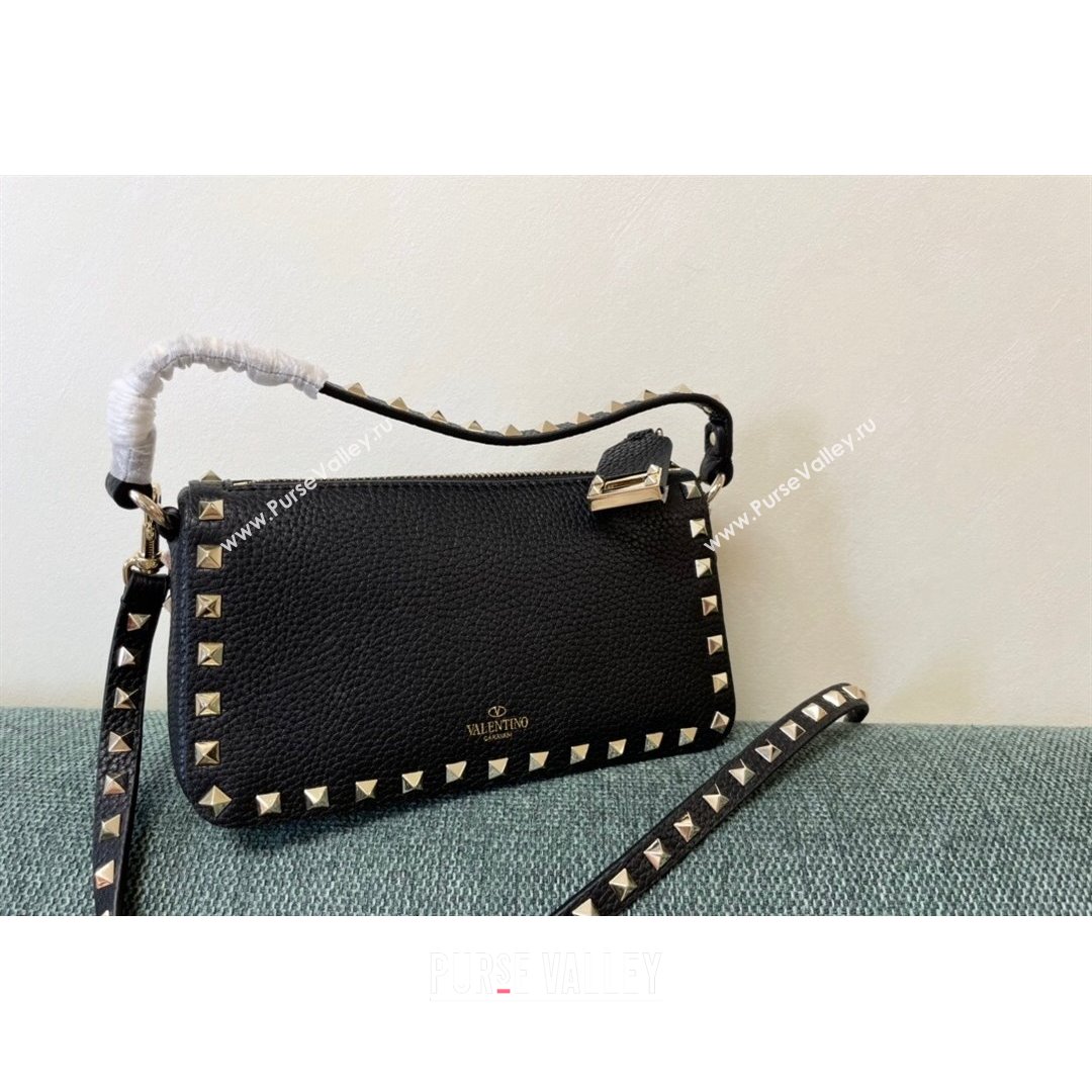 Valentino Small Rockstud Grainy Calfskin Crossbody Bag Black 2021 5500 (JD-21090940)