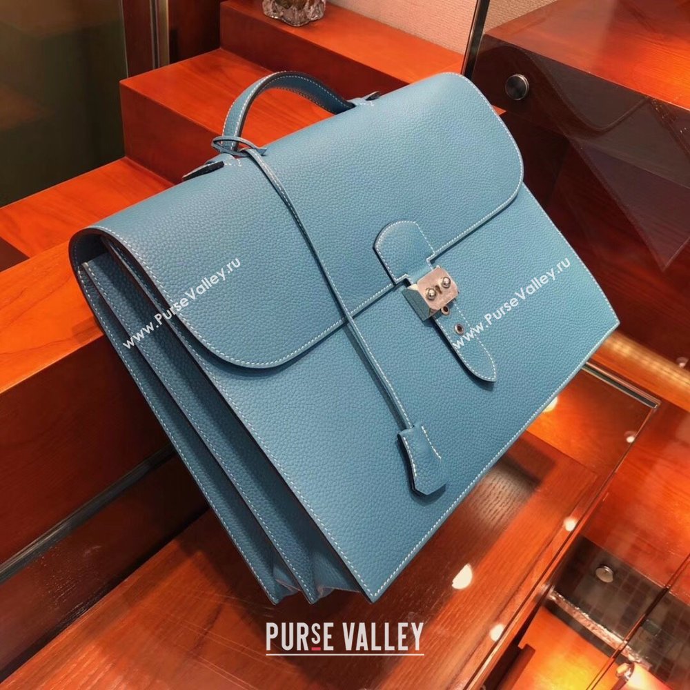 Hermes Sac a Depeches 38 Briefcase in Togo Leather Blue 2024(Full Handmade) (XYA-24082105)